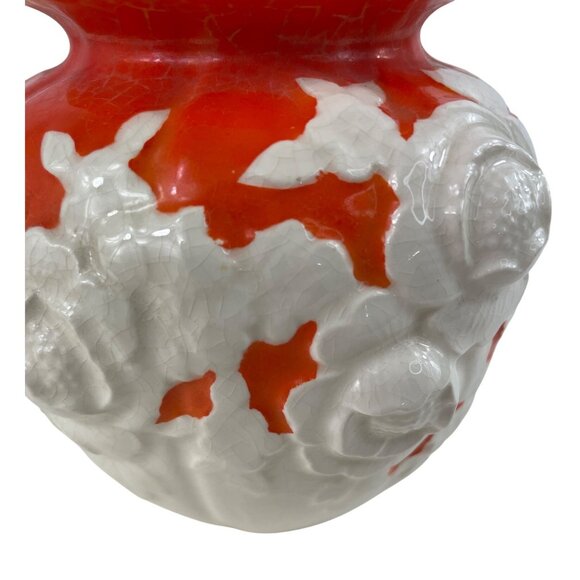 Moriyama Mori Machi Ceramic Vase White/Orange Raised Flowers - Picture 2 of 13